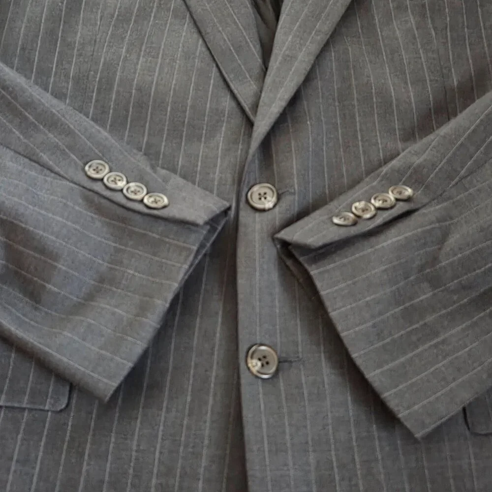Men's Vintage Ralph Lauren Charcoal Gray Pinstripe Wool Blazer Sport Coat 43L